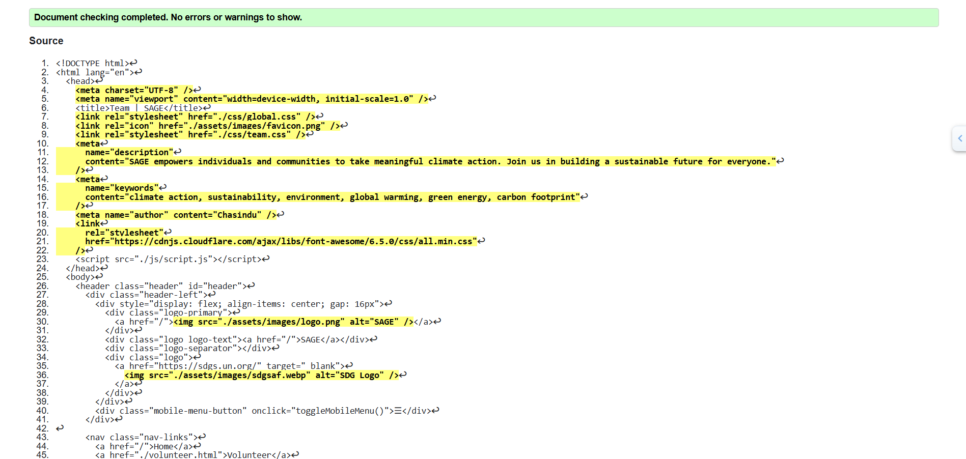 Team Page Validation Snapshot